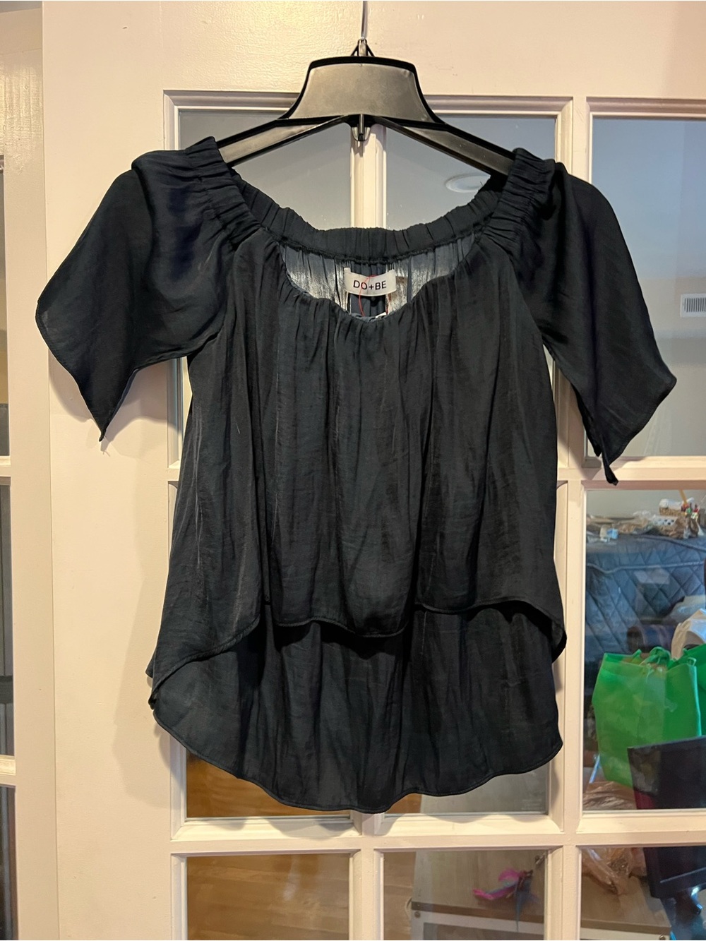 DO+BE Navy Layered Peasant Blouse with Scoop Neck